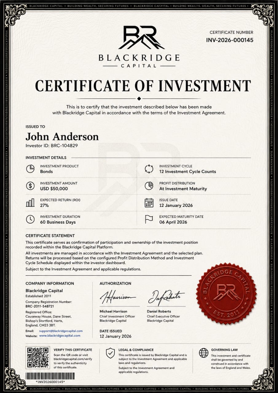 Blackridge Capital Certificate of Investment